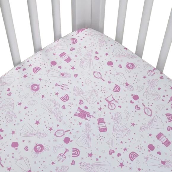 DISNEY Baby - Dare to Dream White and Pink Fitted Crib Sheet, 28"x52x8". - Picture 6 of 8